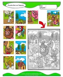 Puzzle Kes Yapıştır Çalışma Sayfaları